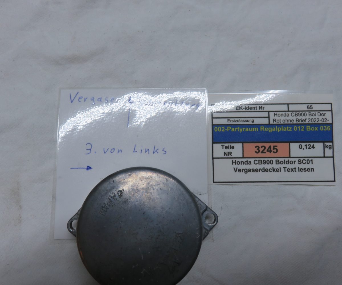 Honda CB900 Boldor SC01 Vergaserdeckel Text lesen Kennung 3245 VHB