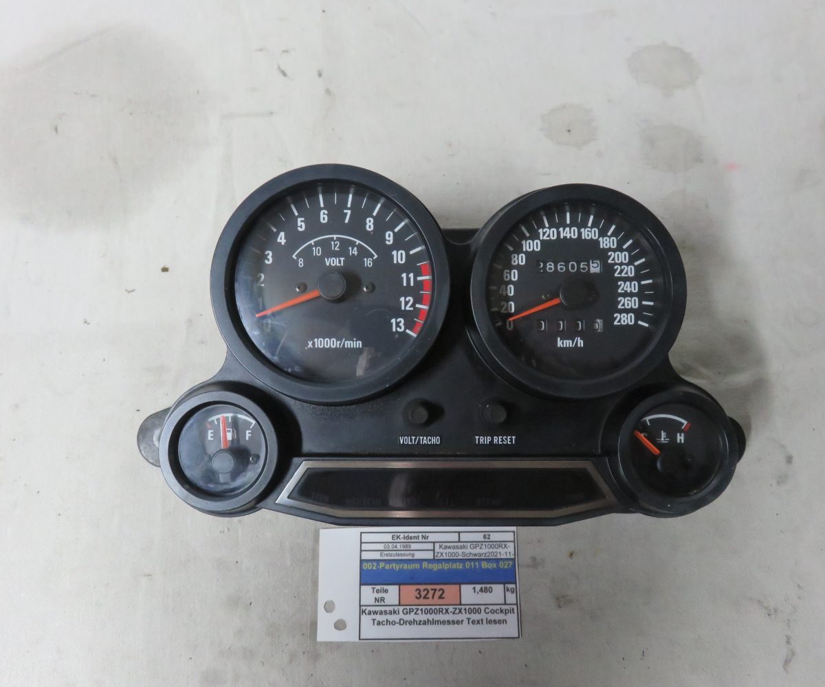 Kawasaki GPZ1000RX-ZX1000 Cockpit Tacho-Drehzahlmesser Text lesen Kennung 3272 Preis VHB