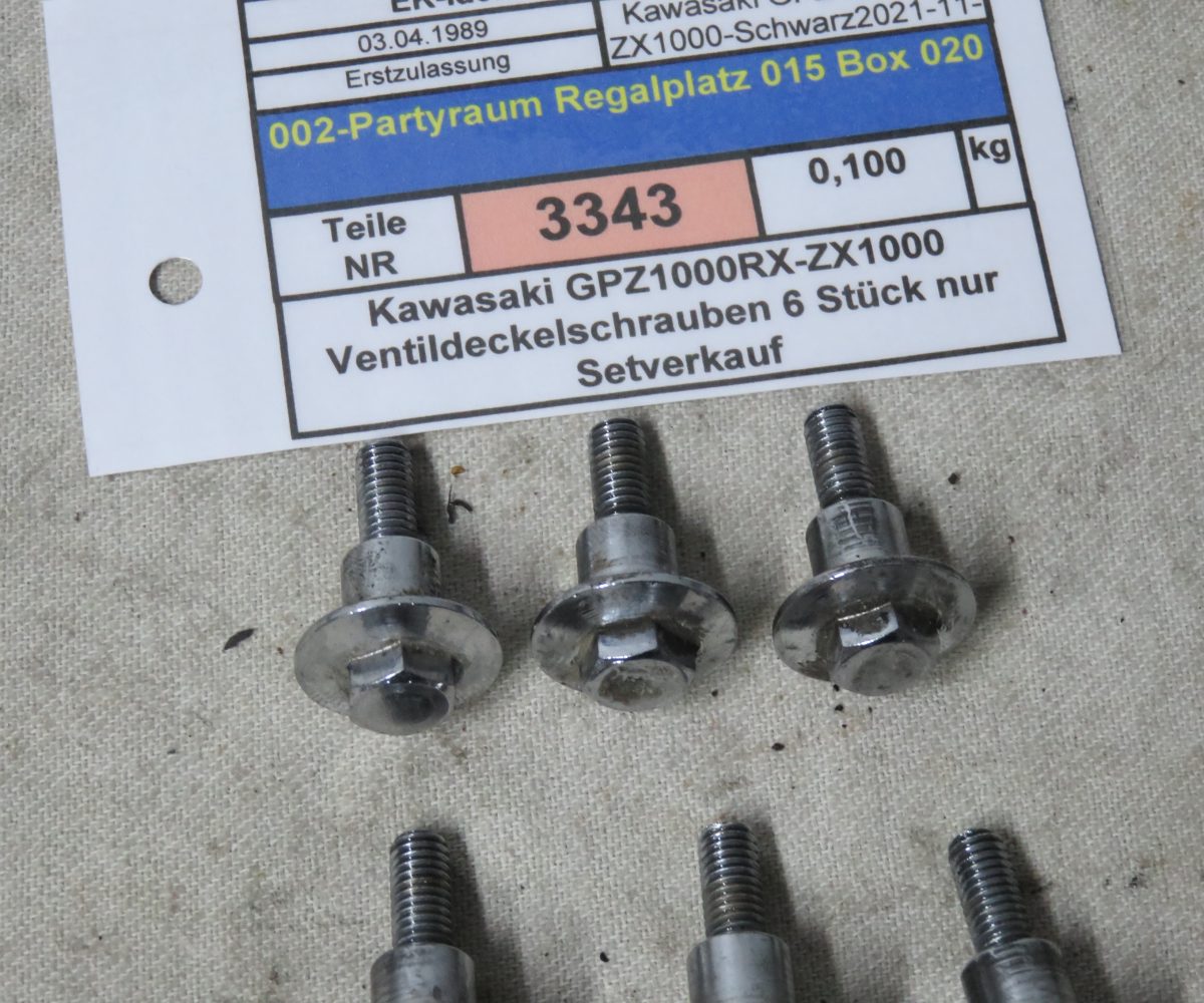 Kawasaki GPZ1000RX-ZX1000 Ventildeckelschrauben 6 Stück nur Setverkauf Kennung 3343